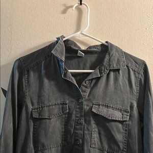 Gray Button-Up Collared Shirt Dress, Old Navy Women’s S